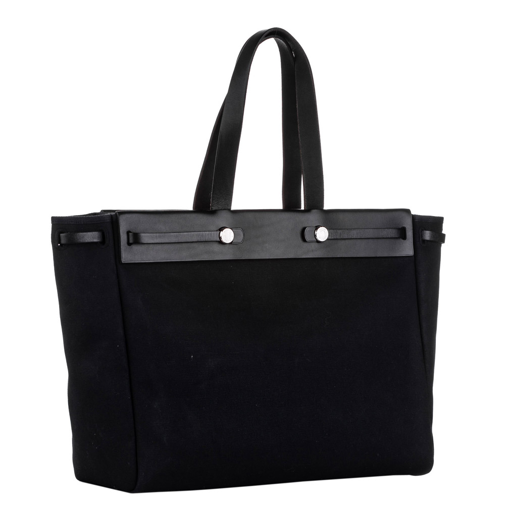 

Hermes Black Canvas Herbag MM Shoulder Bag