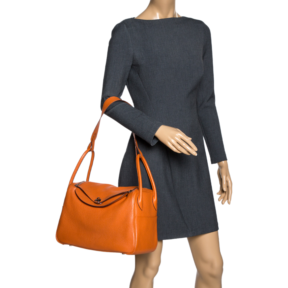 

Hermes Orange Clemence Leather Palladium Hardware Lindy 34 Bag