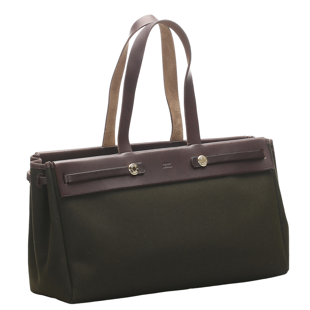 

Hermes Green/Dark Green Canvas Cabag MM Bag