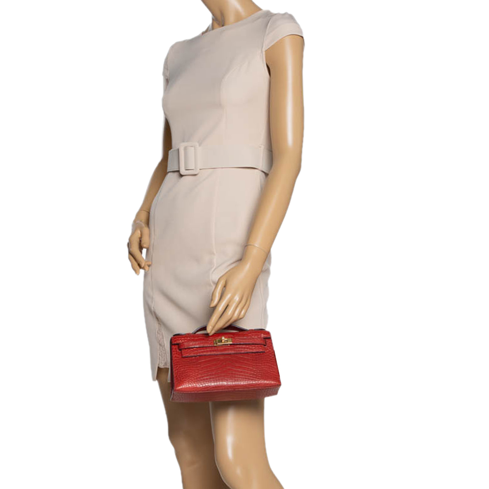 

Hermes Bourgogne Matte Alligator Gold Hardware Kelly Pochette, Red