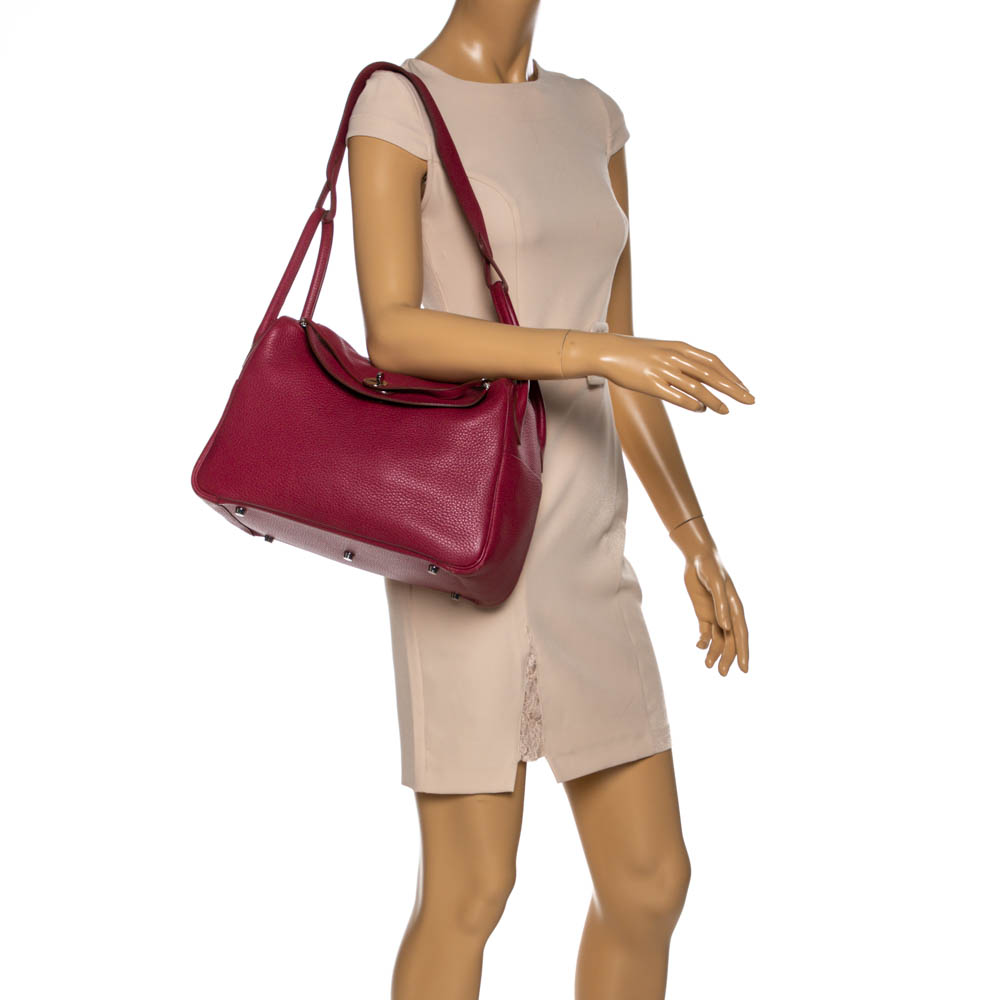 

Hermes Rubis Clemence Leather Palladium Hardware Lindy 34 Bag, Red