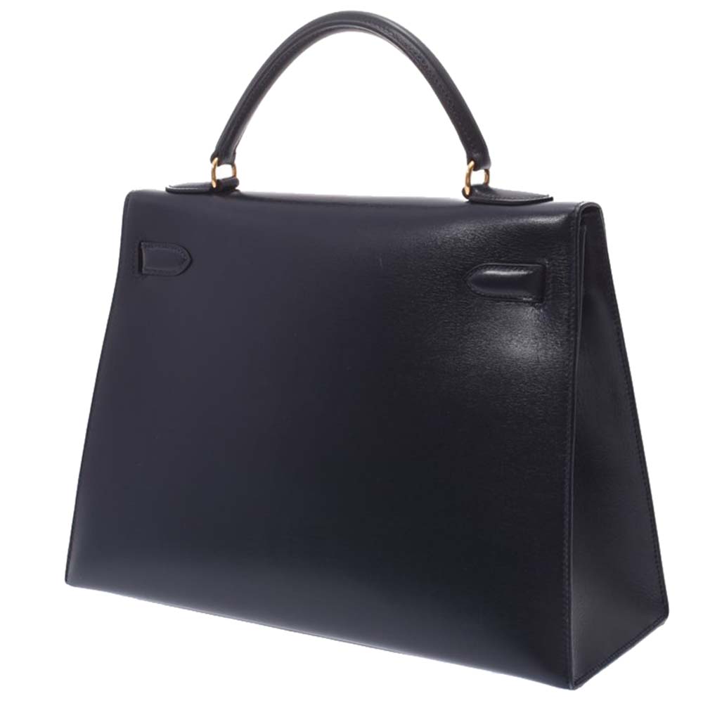 

Hermes Navy Blue Leather Kelly Retourne 32 Box Bag