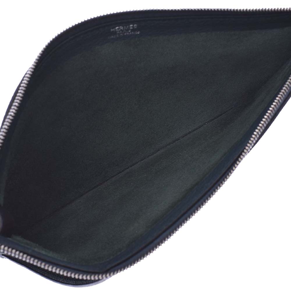 

Hermes Navy Blue/Green Leather Cap Vertige 24 Pouch Bag