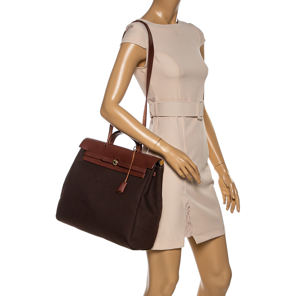 

Hermes Cacao/Natural Canvas and Leather Herbag Zip 39 Bag, Brown