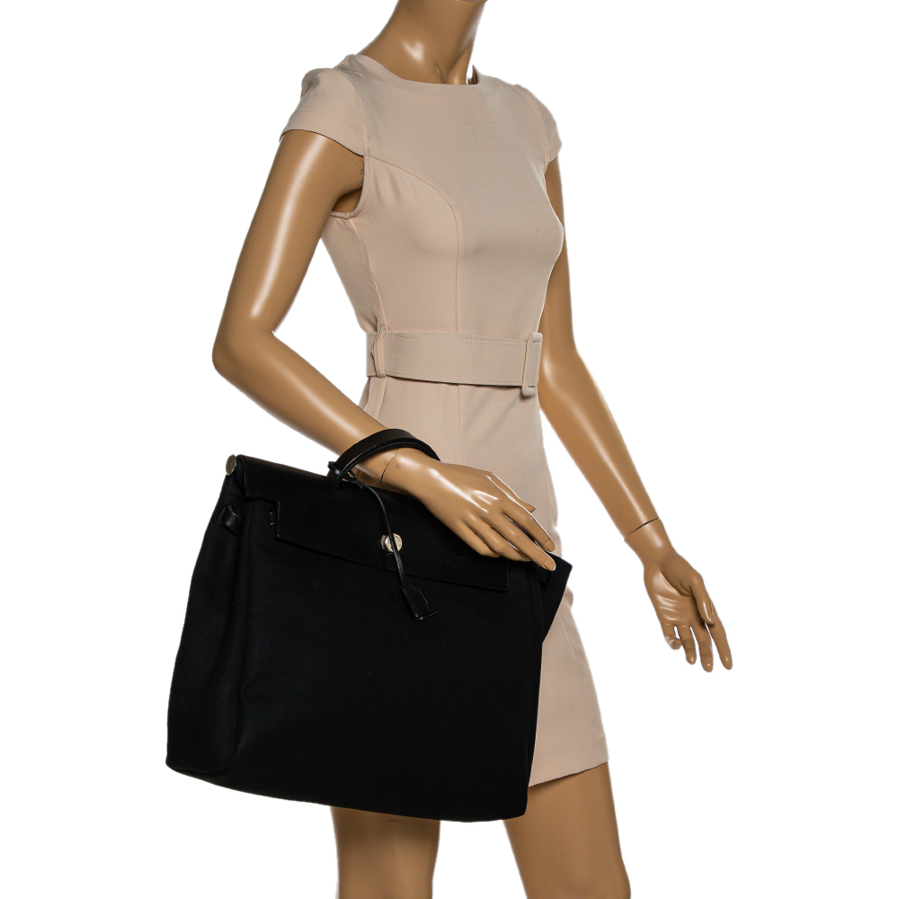 

Hermes Black Canvas and Leather Herbag Zip 39 Bag