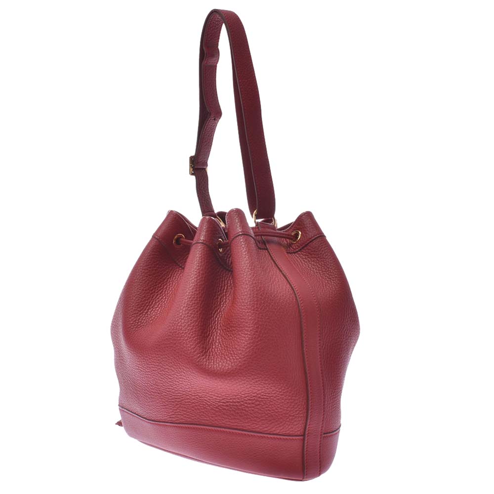 

Hermes Red Leather Clemence Market Bucket Bag