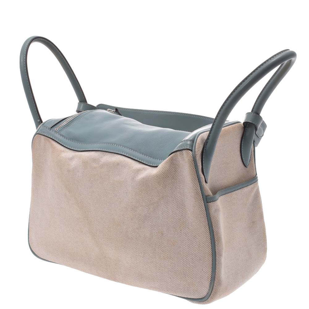 

Hermes Beige/Blue Canvas Lindy 30 Bag