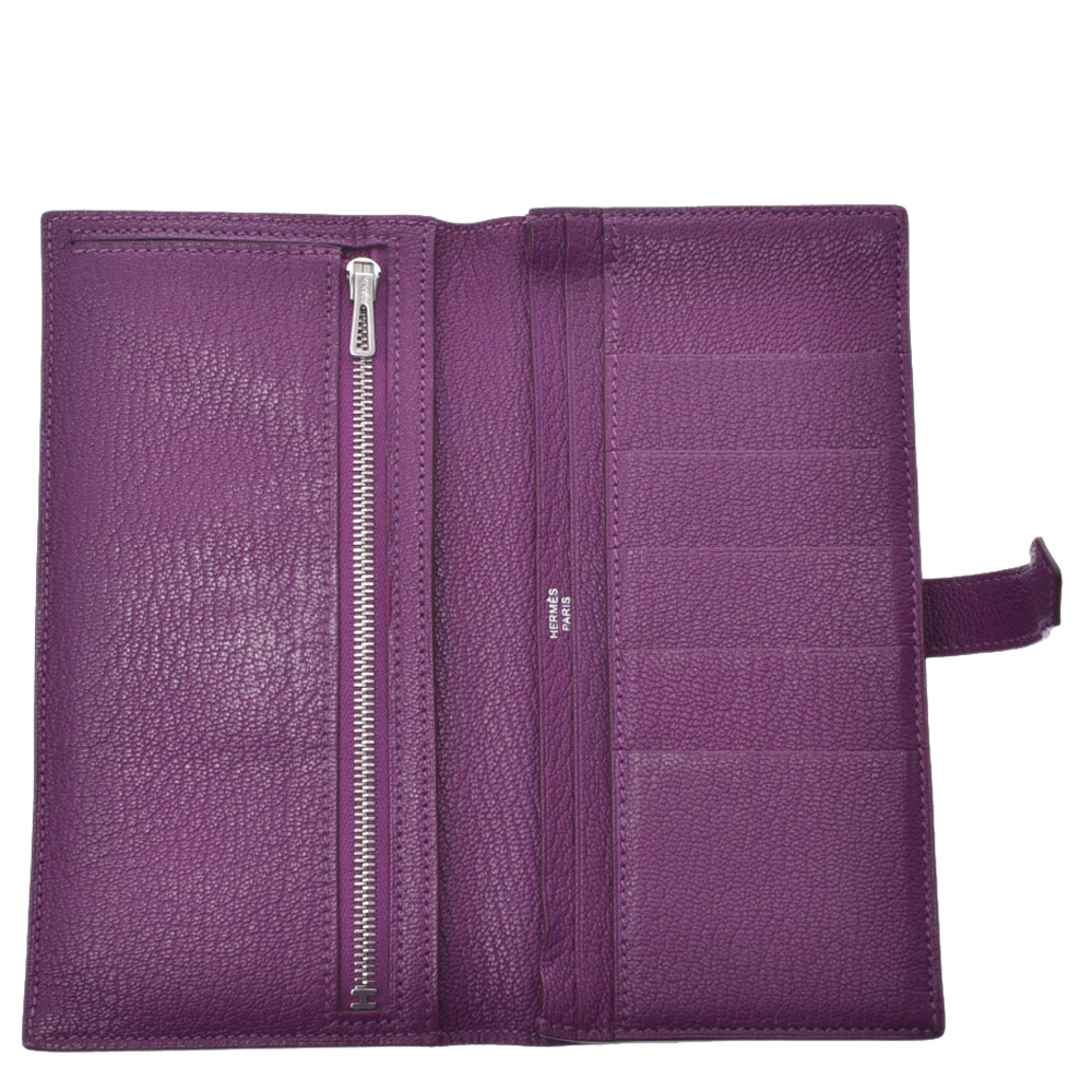 

Hermes Purple Leather Trifold Bearn Wallet