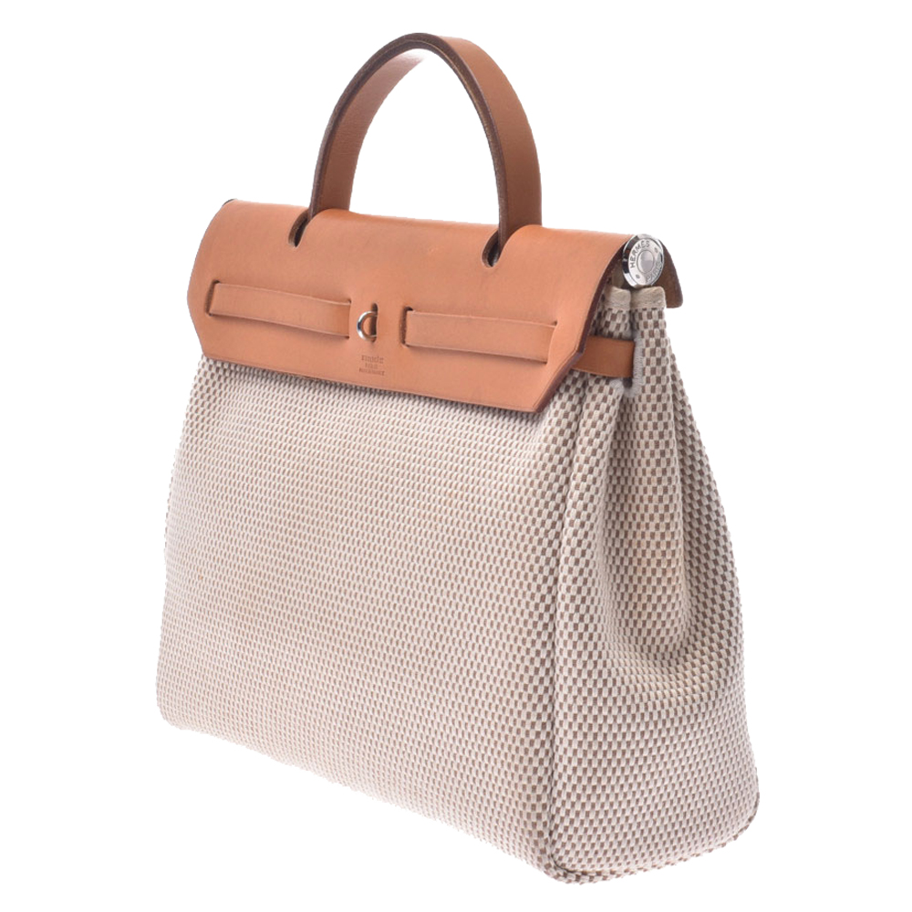 

Hermes Beige and Brown Toile Canvas Herbag PM Bag