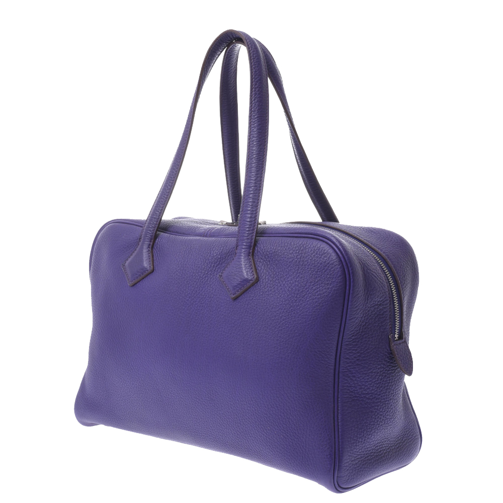 

Hermes Purple Clemence Leather Victoria 35 Bag