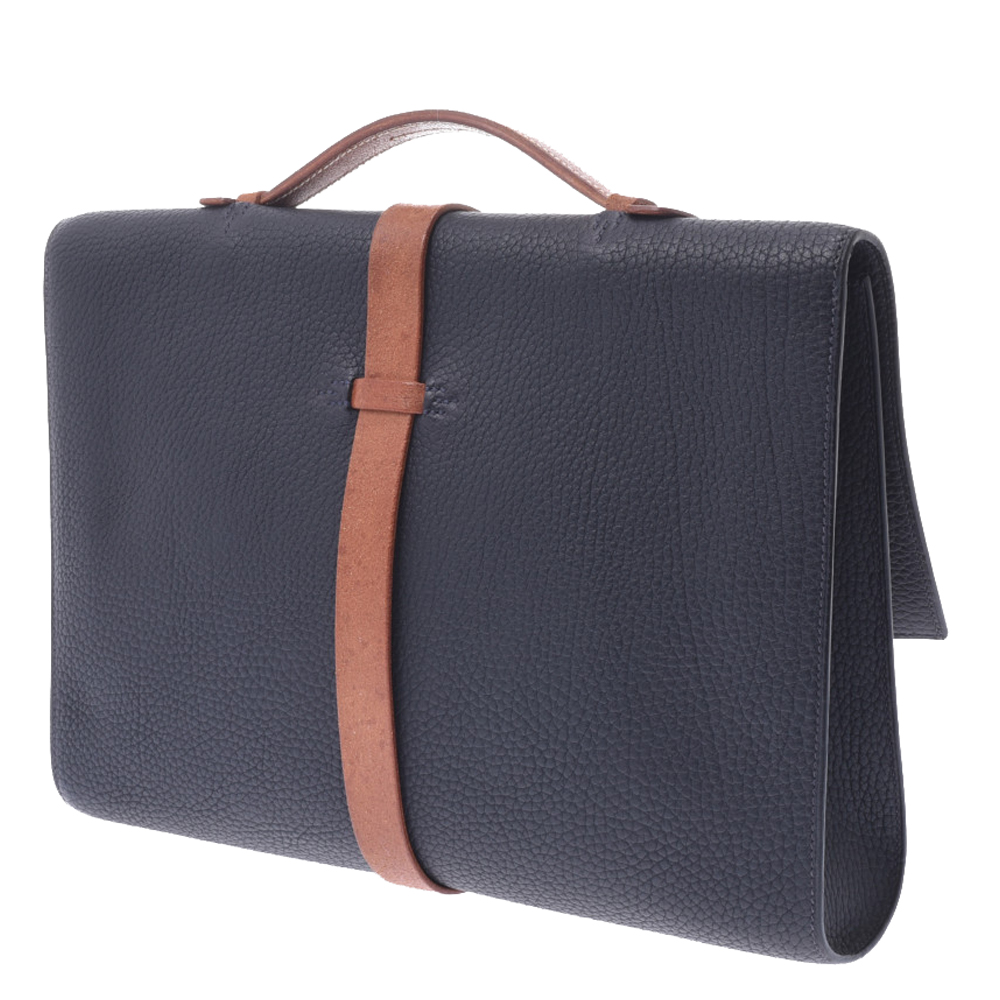 

Hermes Black Fjord Leather Palladium Plated Etriviere Meeting Briefcase Bag