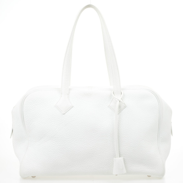 Pre Owned Hermes White Leather Victoria Elan Bag 