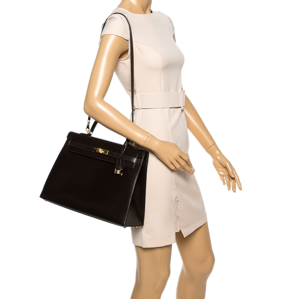 

Hermes Cacao Box Calf Leather Gold Hardware Kelly Sellier 35 Bag, Brown
