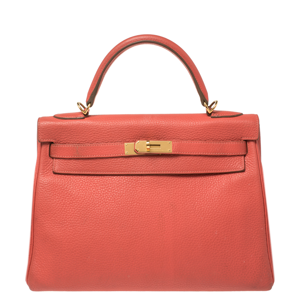 Hermes Rose Jaipur Clemence Leather Gold Hardware Kelly Retourne 32 Bag