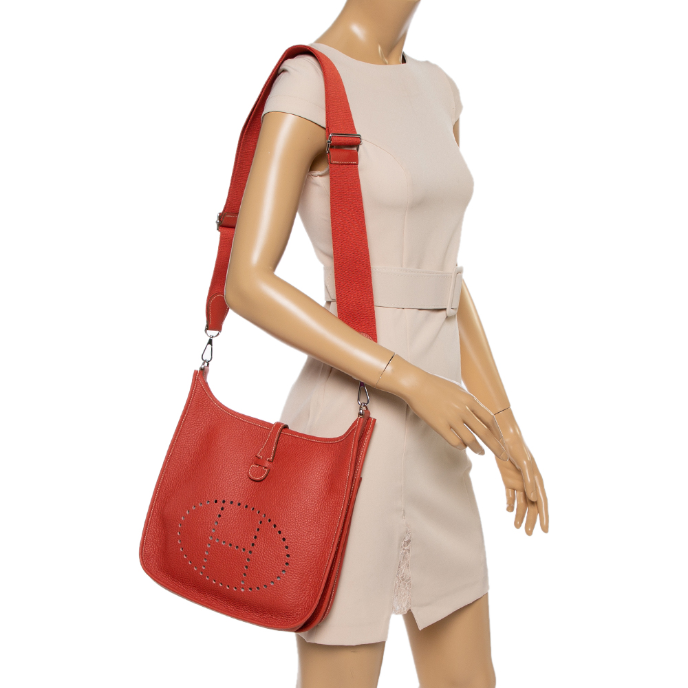 

Hermes Cuivre Togo Leather Evelyne III PM Bag, Red