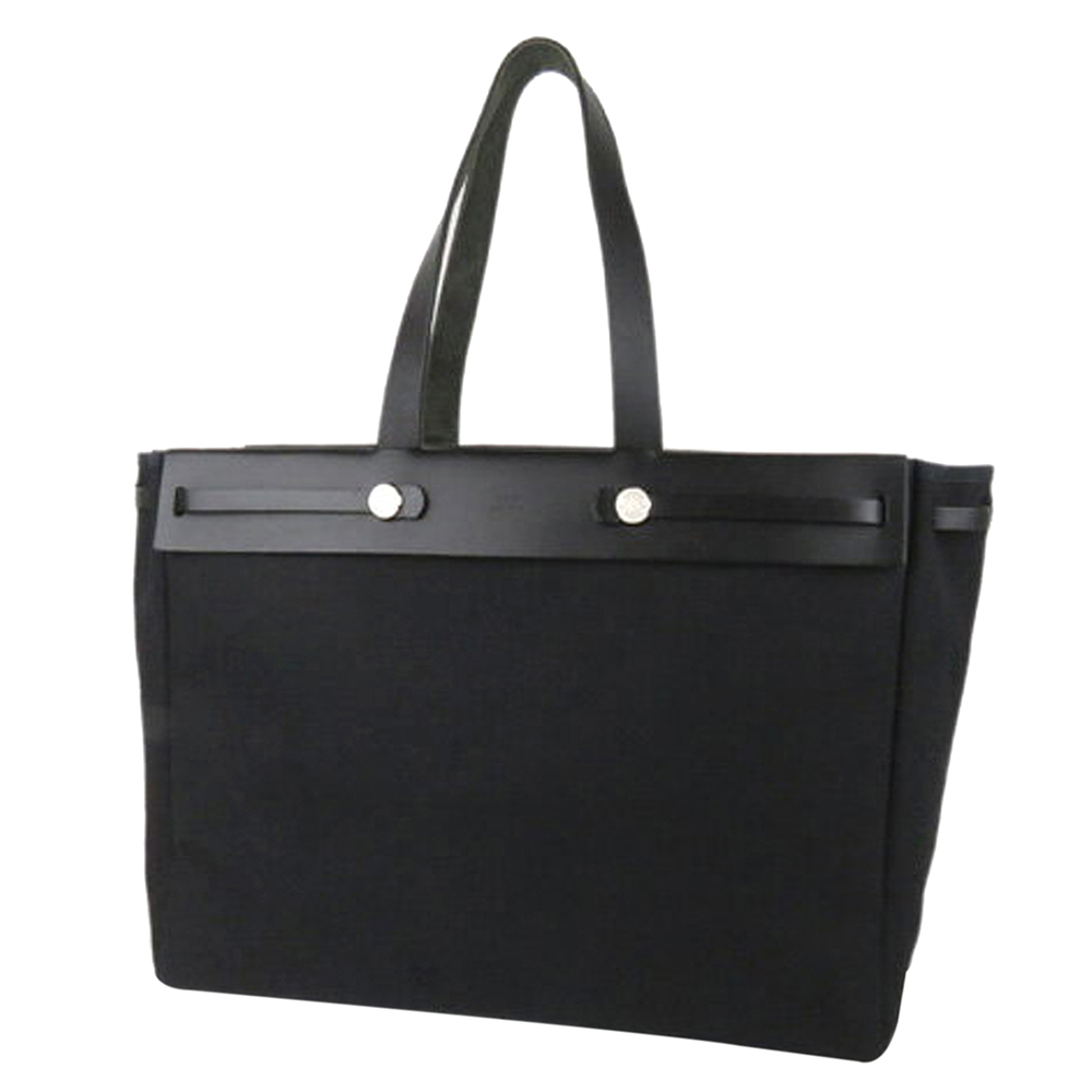 

Hermes Black Canvas Herbag Cabas GM Bag