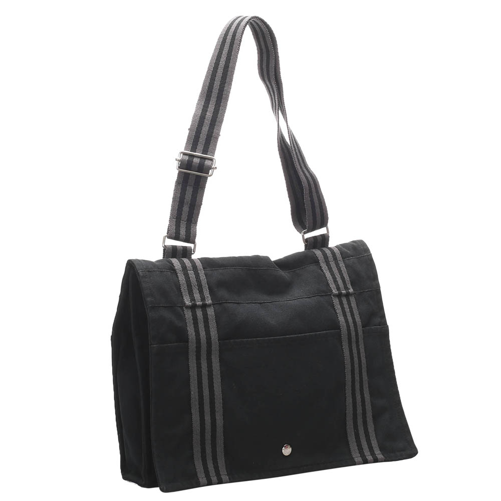 

Hermes Black Canvas Fourre Tout Besace MM Bag