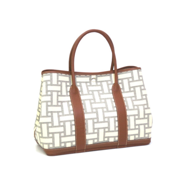 Hermes Ivory and Brown Garden Party Tote