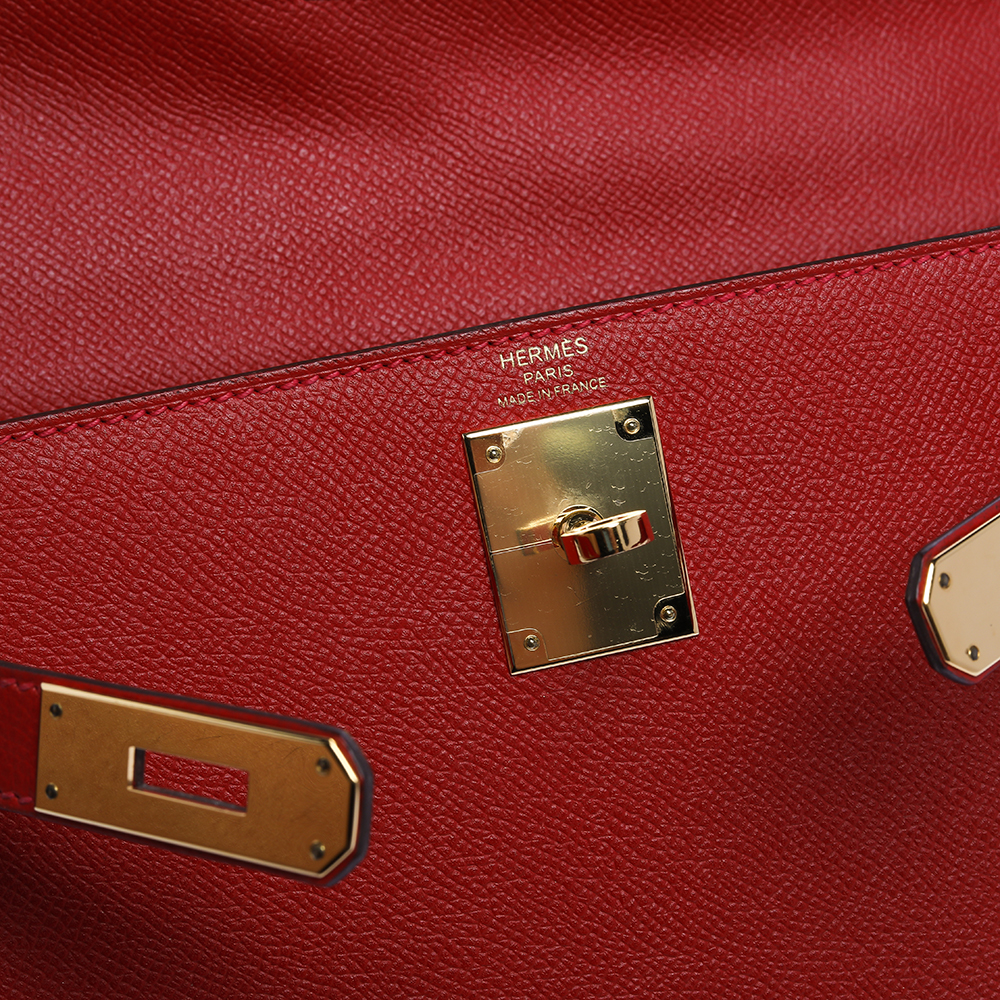HERMÈS Kelly 25 Sellier Rouge Tomate Red Epsom Leather Bag Gold Hardware •  MIGHTYCHIC • 