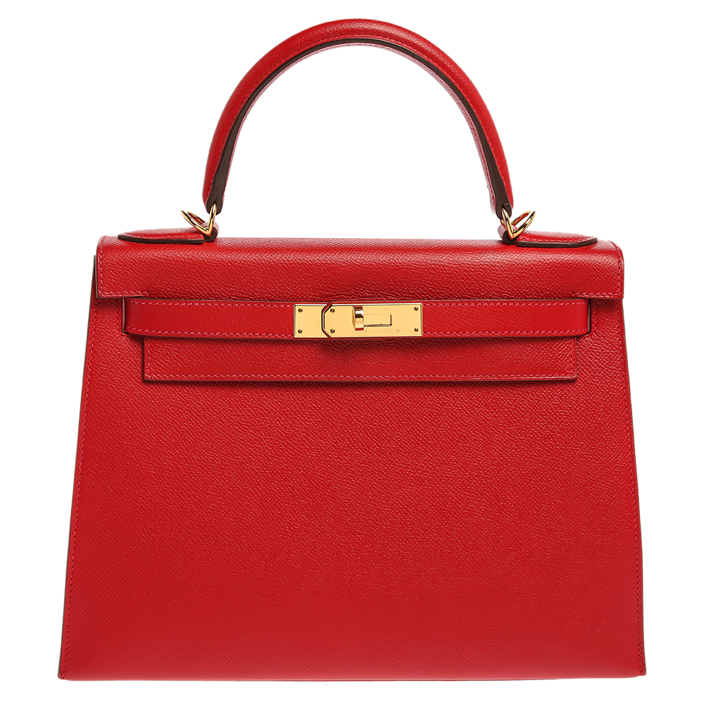 A ROUGE CASAQUE EPSOM LEATHER SELLIER KELLY 28 WITH GOLD HARDWARE
