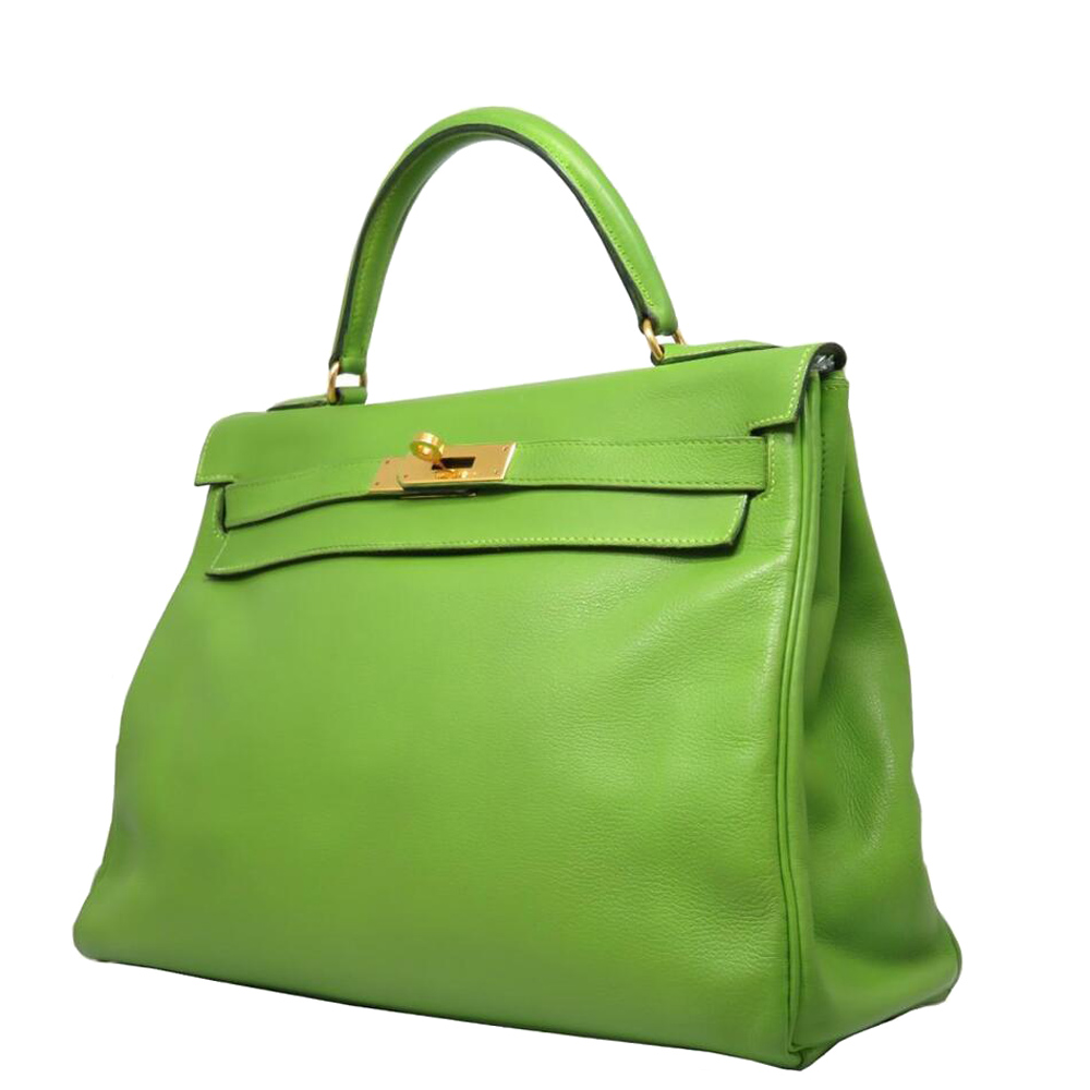 

Hermes Green Leather Gold Hardware Kelly Retourne 32 Bag