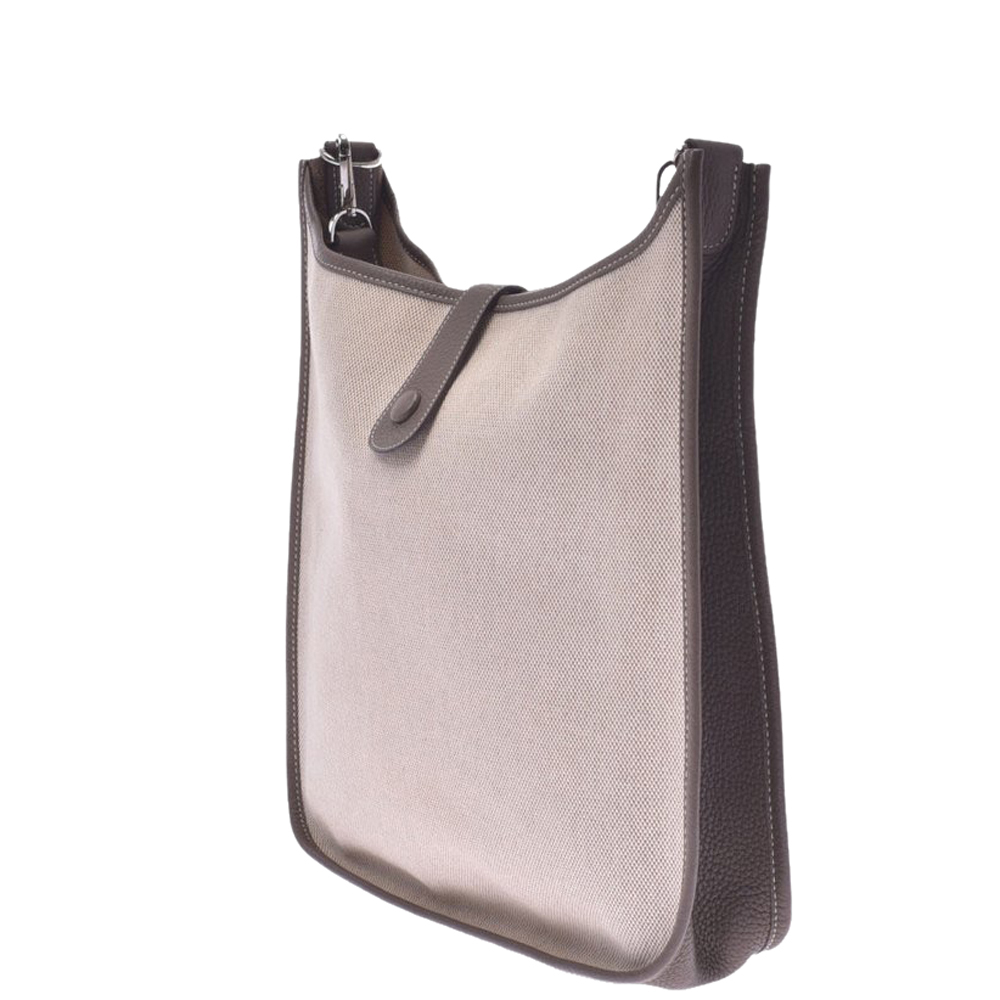 

Hermes Grey/brown Leather/Canvas Evelyne GM Bag