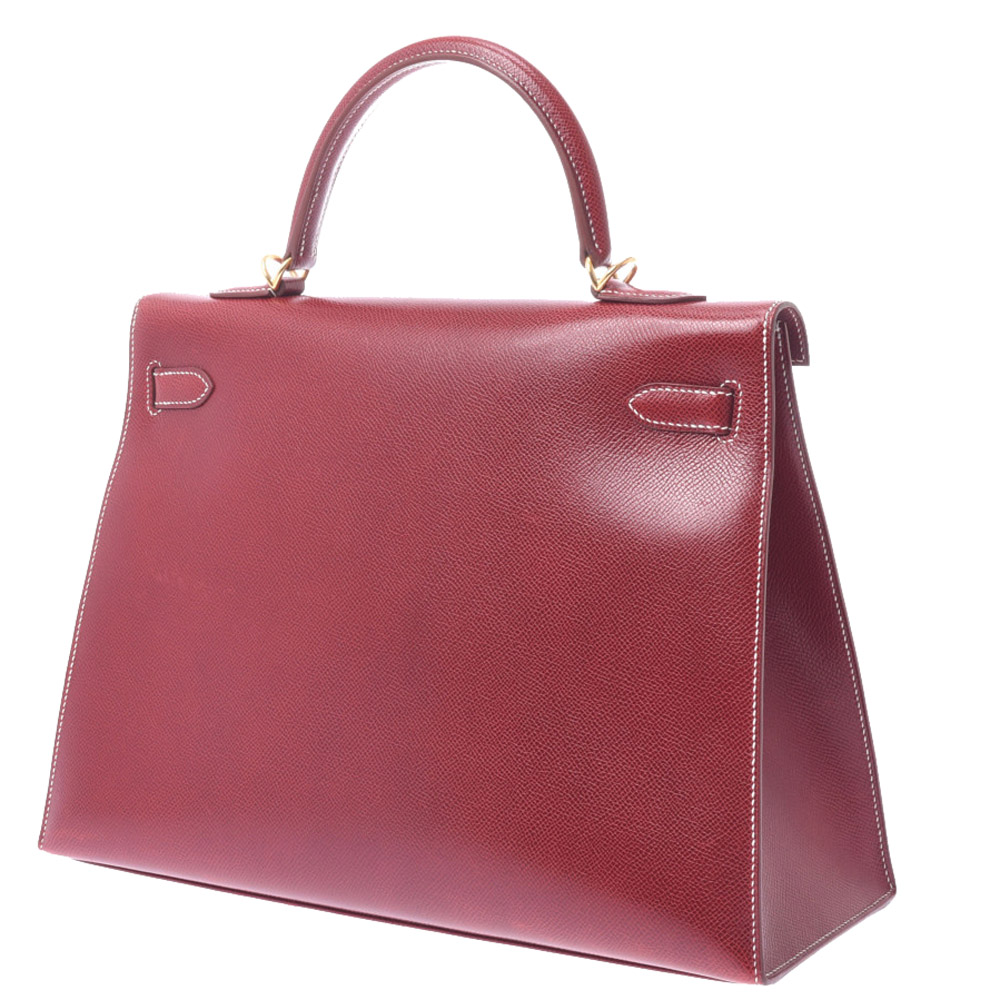 

Hermes Burgundy Leather Kelly 35 bag