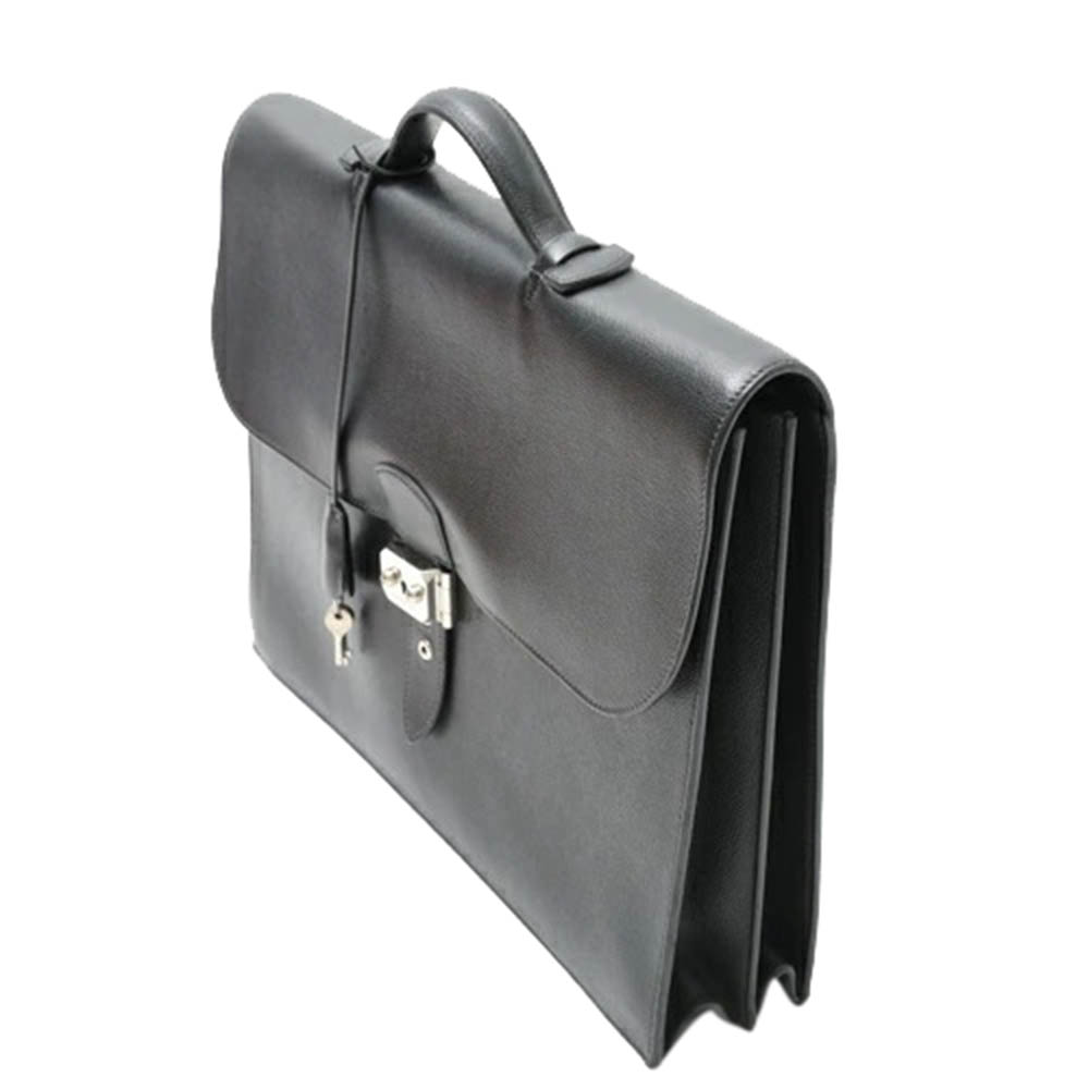 

Hermes Black Leather Ardennes Sac a Depeches 38 Briefcase Bag