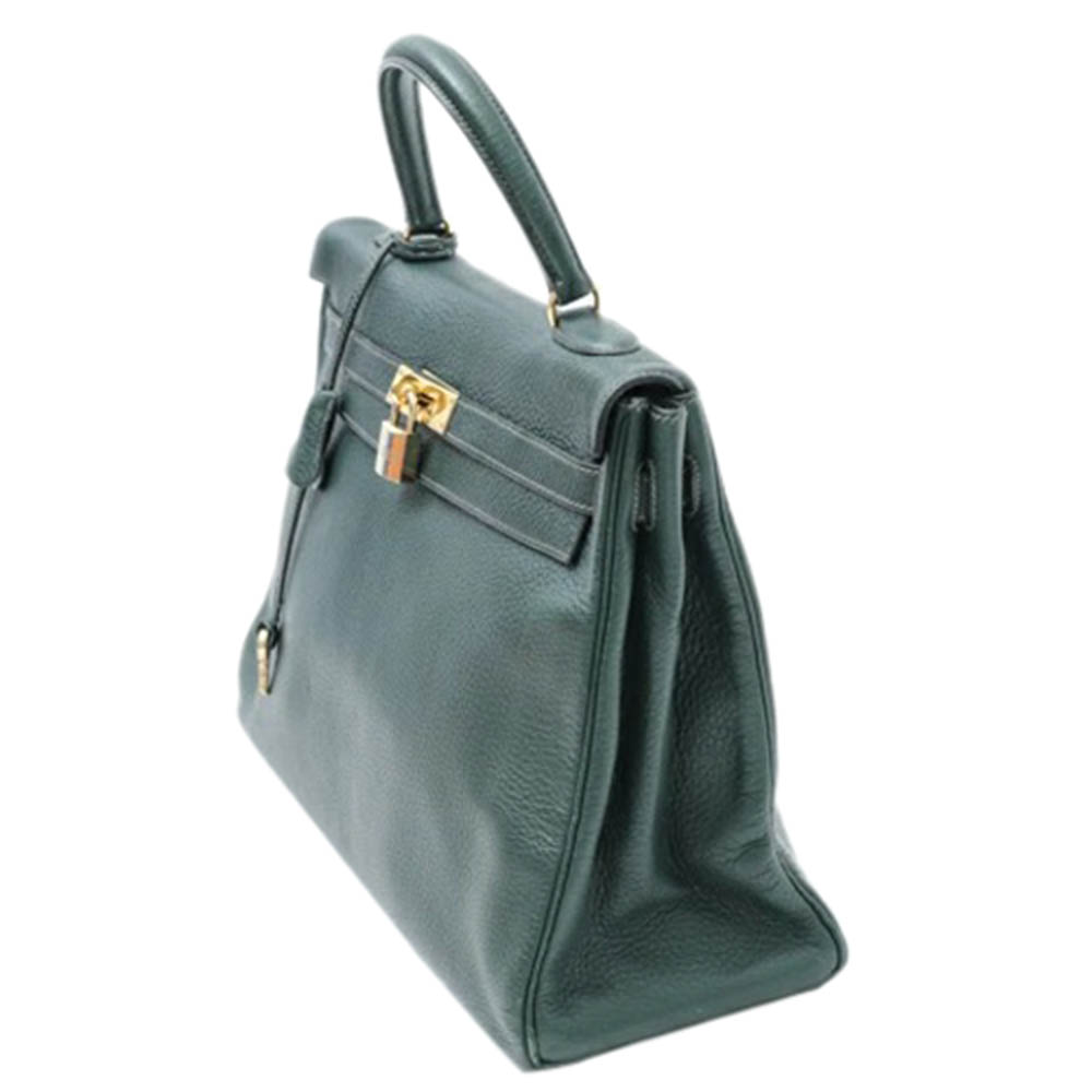 

Hermes Green Clemence Leather Gold Hardware Kelly Retourne 35 Bag