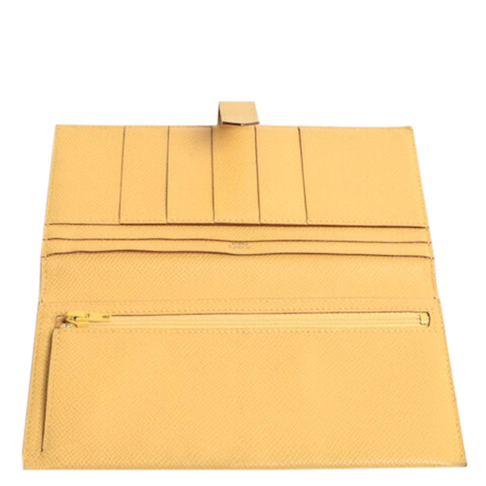 

Hermes Yellow Epsom Leather Bearn Classic Wallet, Gold
