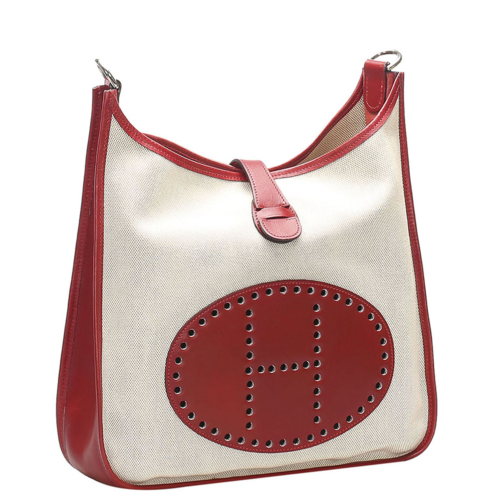 

Hermes Beige Canvas Evelyne I GM Bag, Multicolor