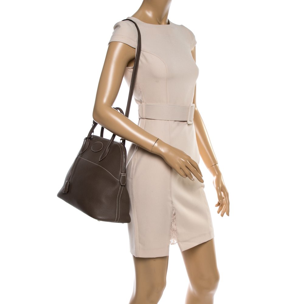 

Hermes Gris Tourterelle Clemence Leather Bolide 35 Bag, Beige