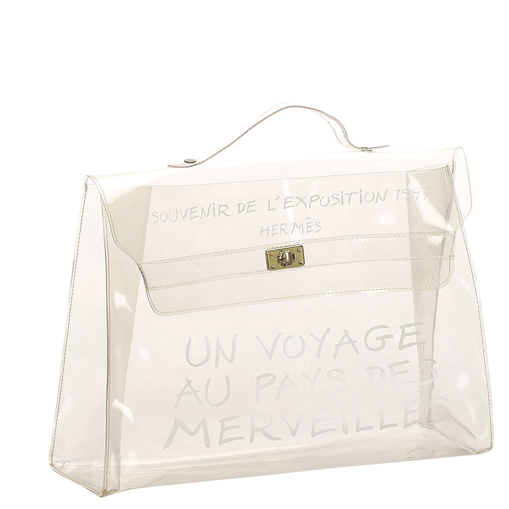 

Hermes Clear Vinyl Kelly Souvenir Bag, White