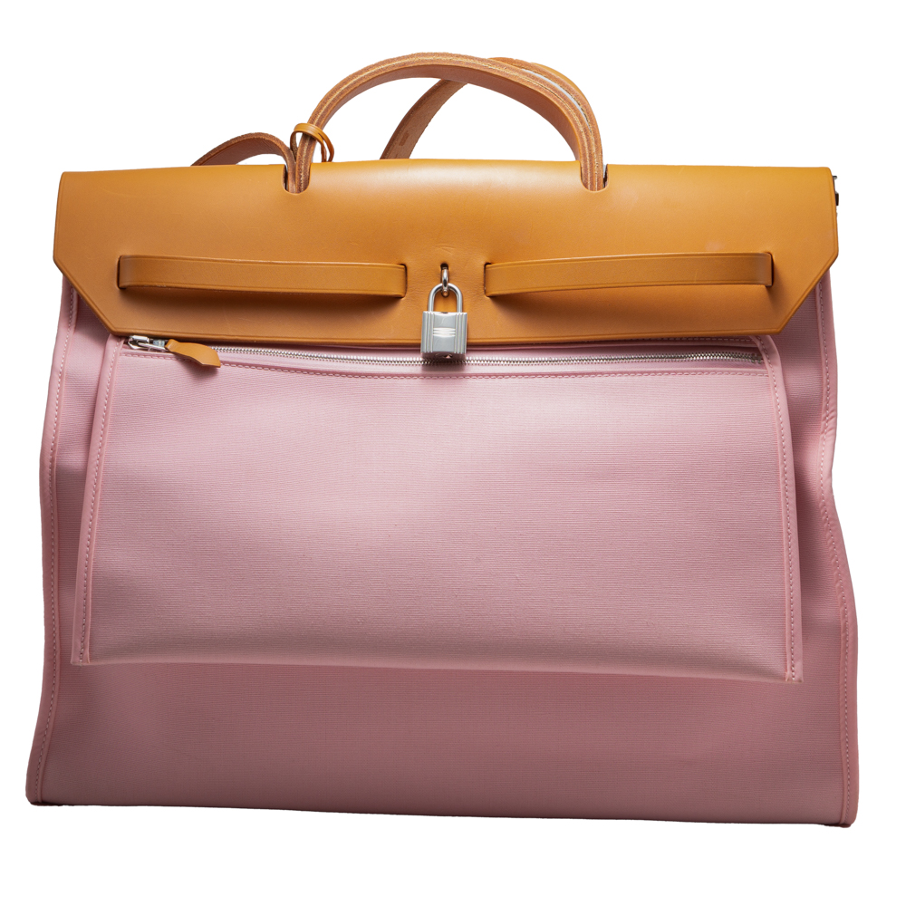 

Hermes Pink & Brown Canvas & Leather Herbag 39 Bag