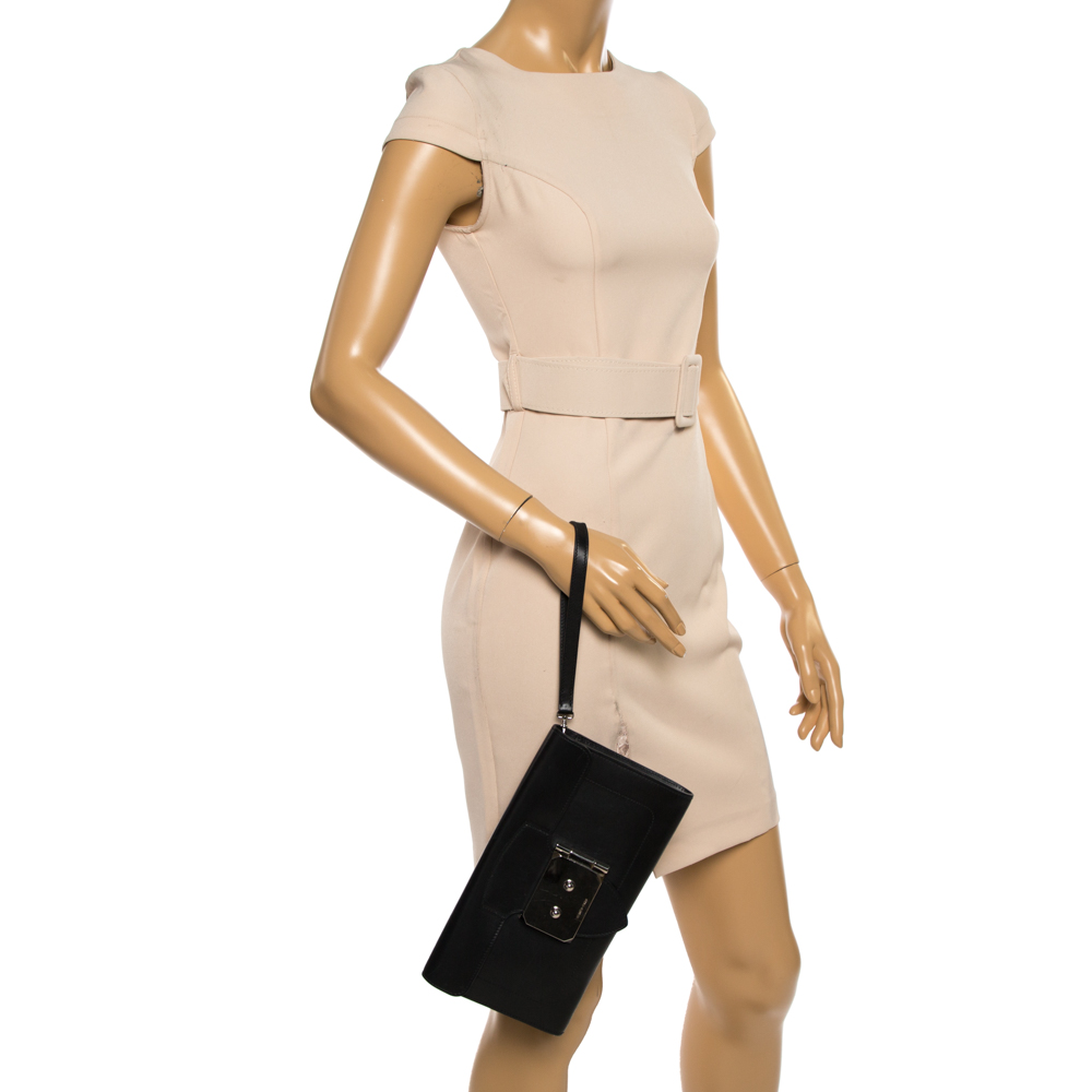 

Hermes Black Leather Palladium Hardware Goodlock Clutch