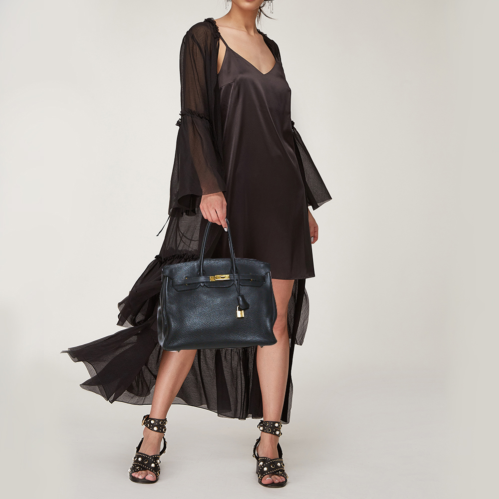 

Hermes Black Taurillon Clemence Leather Gold Hardware Birkin 35 Bag