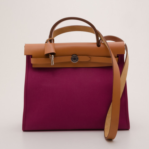 Pre Owned Hermes Magenta Toile Vache Herbag Convertible Satchel