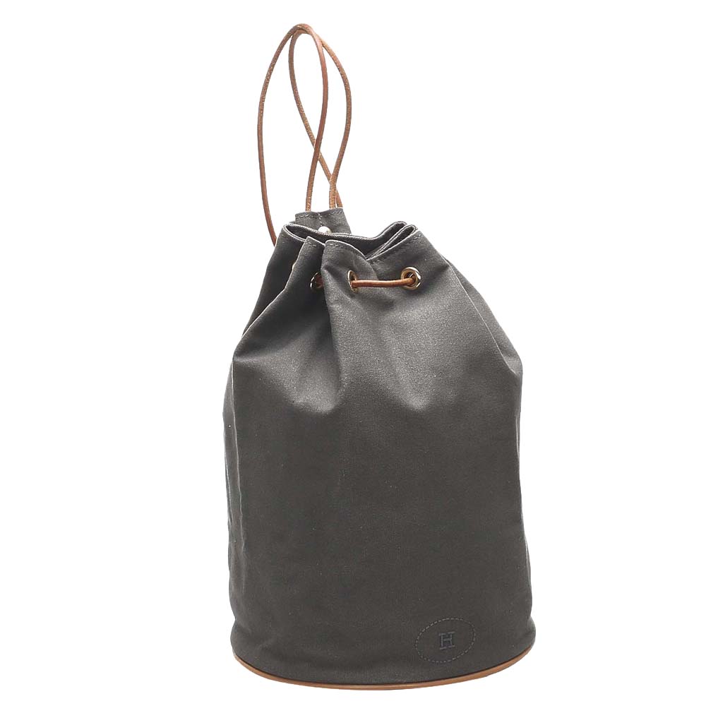 

Hermes Grey/Brown Canvas Polochon Mimile Canvas Backpack