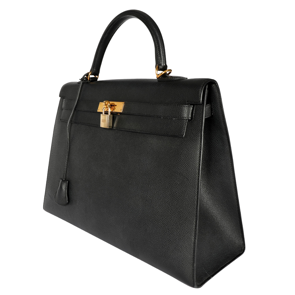 

Hermes Black Epsom Leather Gold Hardware Kelly Sellier 35 Bag