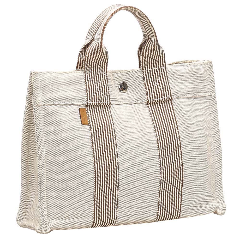 

Hermes White Canvas Fourre Tout PM Bag, Beige