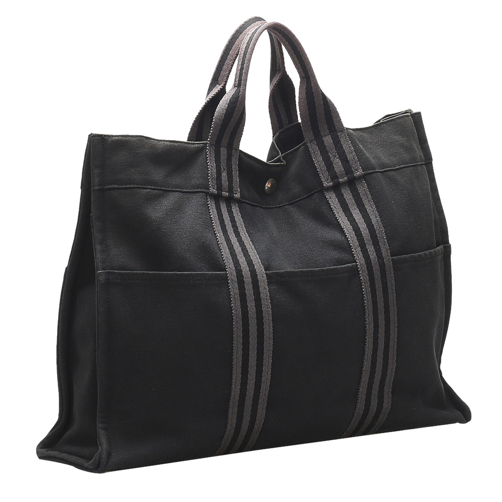 

Hermes Black Canvas Herline MM Tote Bag