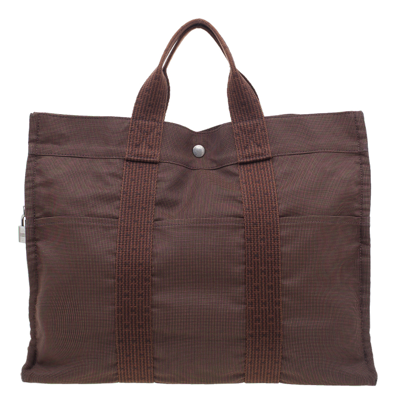 Pre Owned Hermes Brown Canvas Herline Tote MM