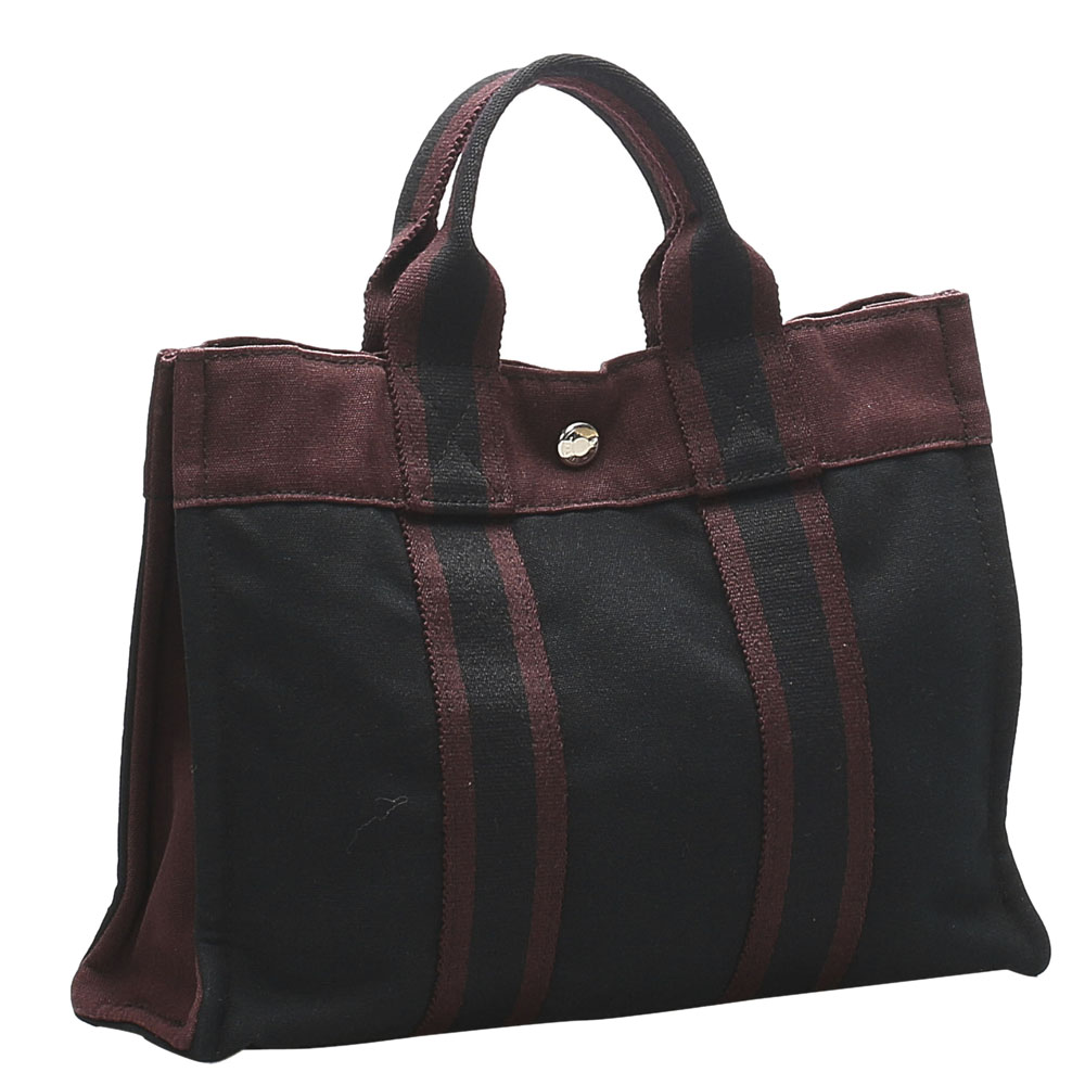 

Hermes Red/Black Canvas Fourre Tout PM Bag