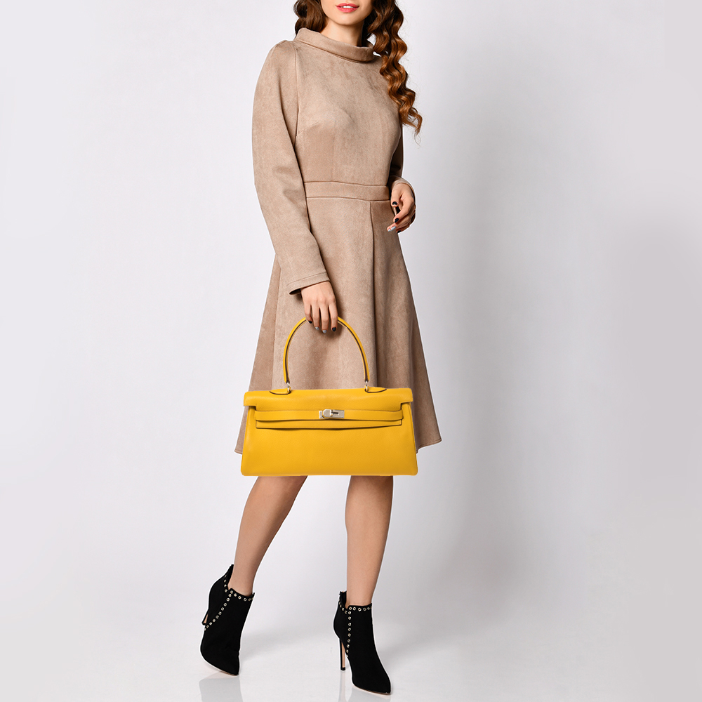 

Hermes Jaune Ambre Togo Leather Palladium Hardware Shoulder Kelly 42 Bag, Yellow