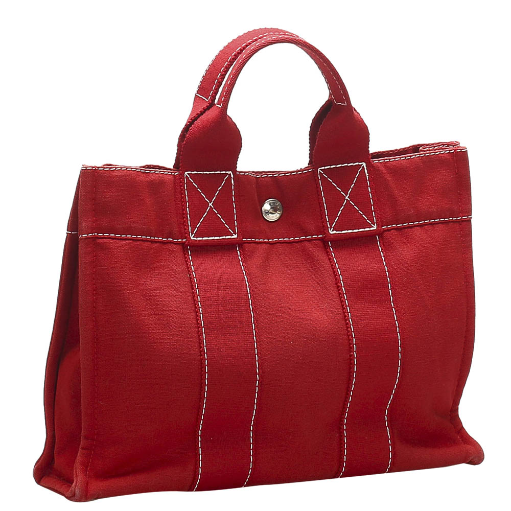 

Hermes Red Toile Canvas Fourre Tout PM Bag