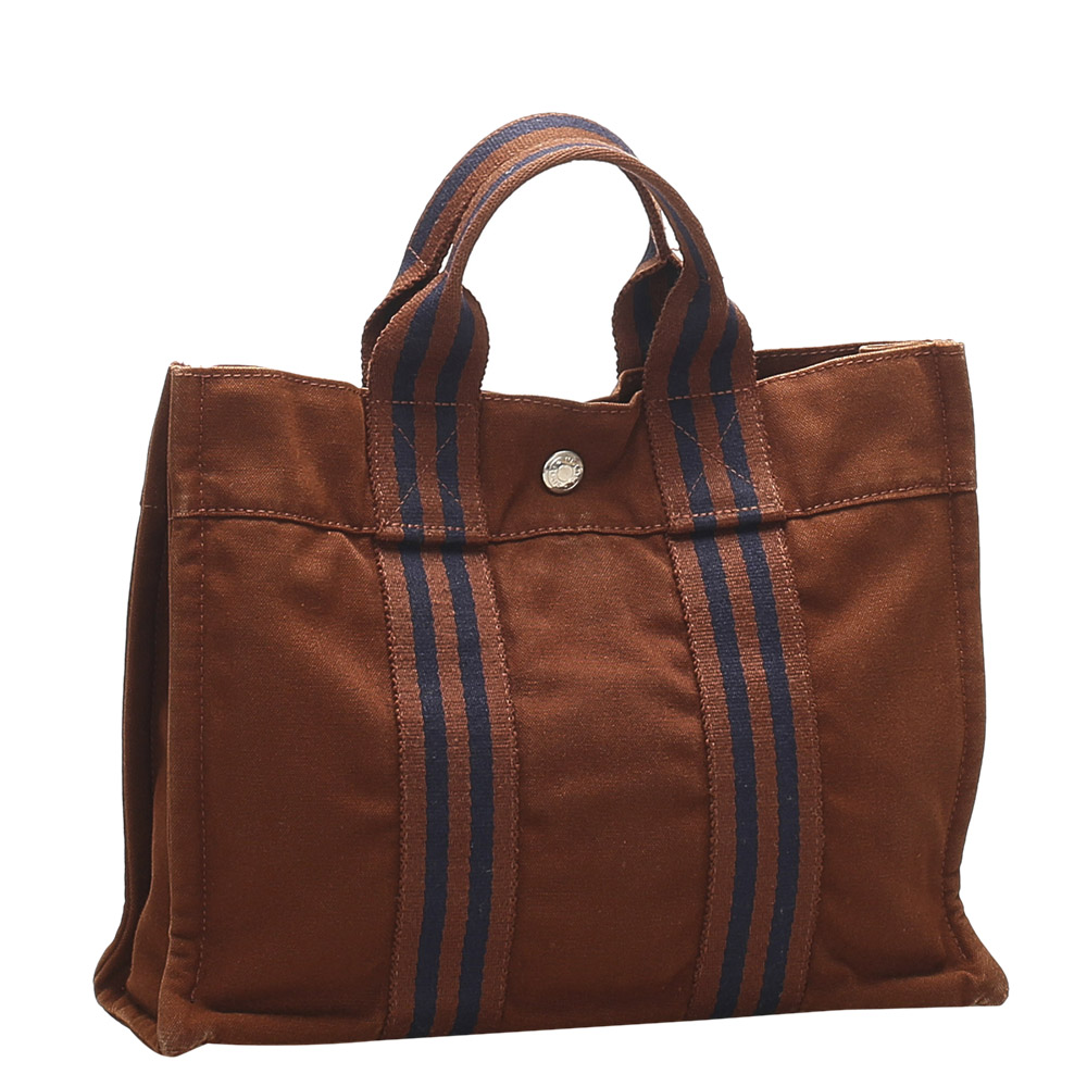 

Hermes Brown Toile Canvas Fourre Tout PM Bag