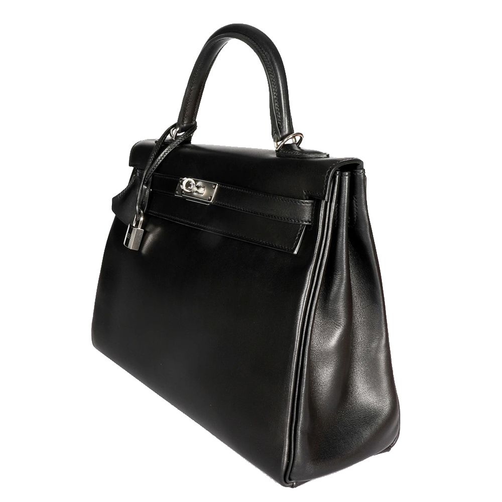 

Hermes Black Swift Leather Palladium Hardware Kelly Retourne 28 Bag