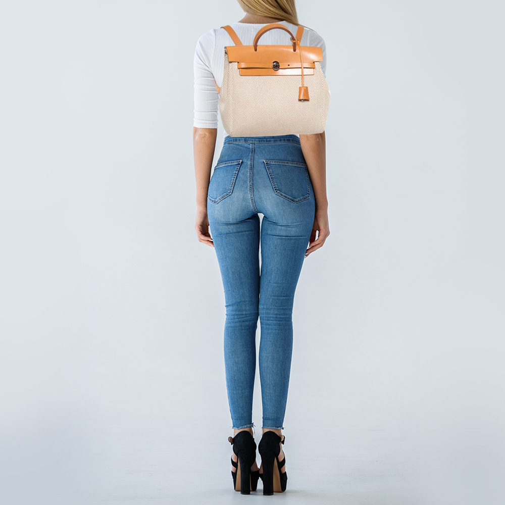 

Hermes Natural/Toile Canvas and Leather 2 in 1 Herbag PM Bag, Beige