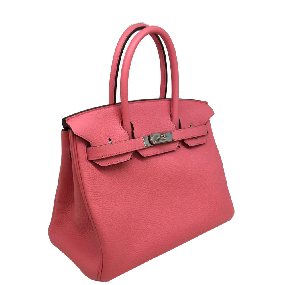 

Hermes Rose Taurillon Clemence Leather Palladium Hardware Birkin 30 Bag, Pink