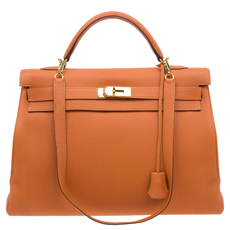 Hermes Orange Togo Leather Kelly 40 Bag